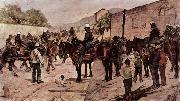 Giovanni Fattori, Artilleriecorps zu Pferd auf einer Dorfstrasse